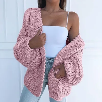 Autumn Winter Women Fashion Loose Long Sleeve Knitted Sweater Coat