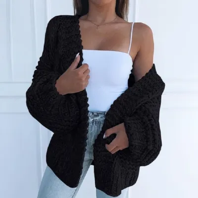 Autumn Winter Women Fashion Loose Long Sleeve Knitted Sweater Coat