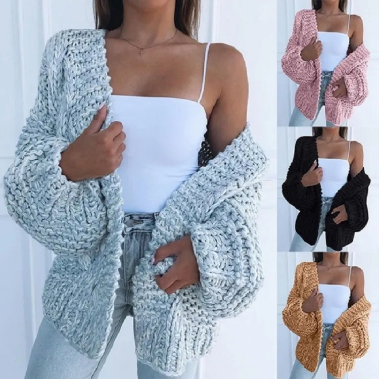 Autumn Winter Women Fashion Loose Long Sleeve Knitted Sweater Coat