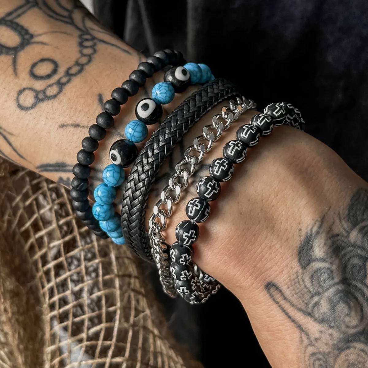 Hip Hop Beaded Evil Eye Bracelet Set for Women