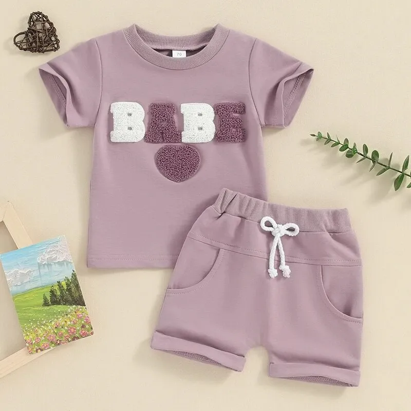 Kids Baby Boys Girls Casual Cute Letters Short Sleeve T-Shirt Shorts Set Two-Piece Pullover Cotton Summer Outfit