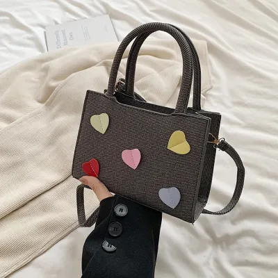 Women Fashion Cute Heart Shape Decorative Square Handle Shoulder Bag