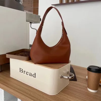 Women Fashionable Simple Solid Color Zipper PU Handbag Baguette Bag