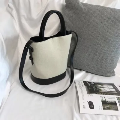 Women Fashion Urban Simplicity PU Canvas Bucket Handbag Medium