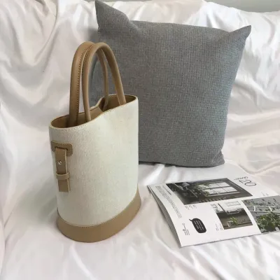 Women Fashion Urban Simplicity PU Canvas Bucket Handbag Medium