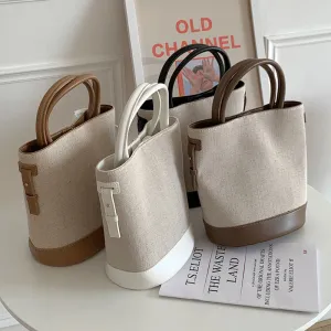 Women Fashion Urban Simplicity PU Canvas Bucket Handbag Medium