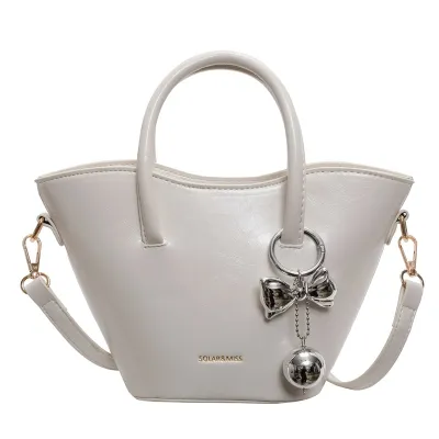 Women Fashionable Bow Ball Pendant PU Handle Shoulder Bucket Bag