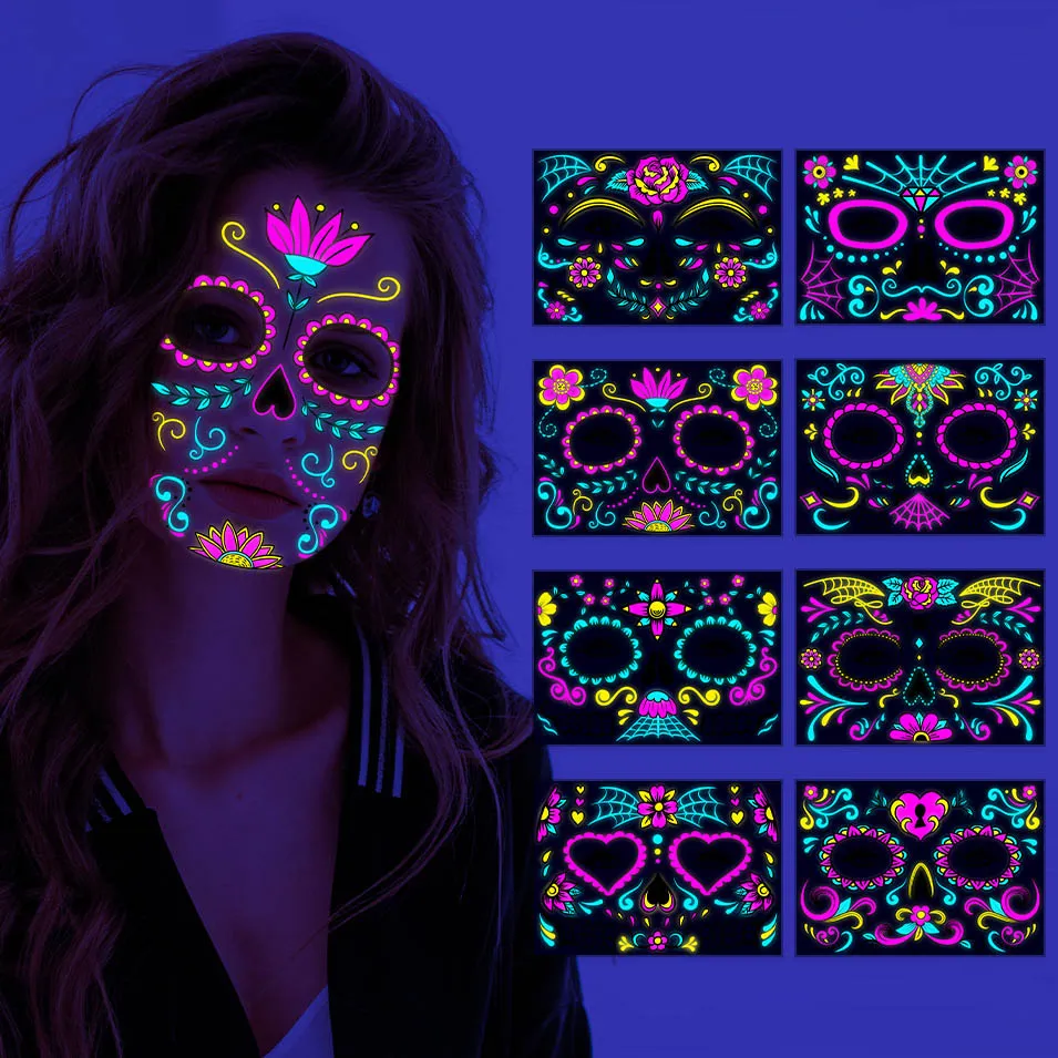 Women Simple Creative Masquerade Neon Fluorescent Face Sticker Tattoo Sticker Beauty Nails