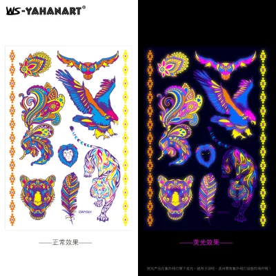 Women Creative Tiger Owl Animal Fluorescent Tattoo Stickers for Nails