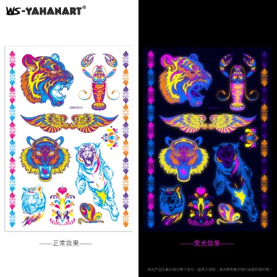 Women Creative Tiger Owl Animal Fluorescent Tattoo Stickers for Nails