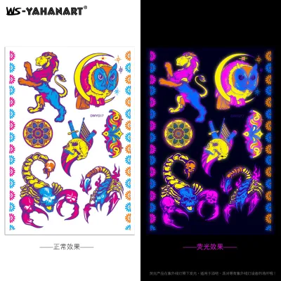 Women Creative Tiger Owl Animal Fluorescent Tattoo Stickers for Nails