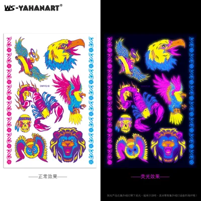 Women Creative Tiger Owl Animal Fluorescent Tattoo Stickers for Nails