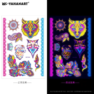 Women Creative Tiger Owl Animal Fluorescent Tattoo Stickers for Nails