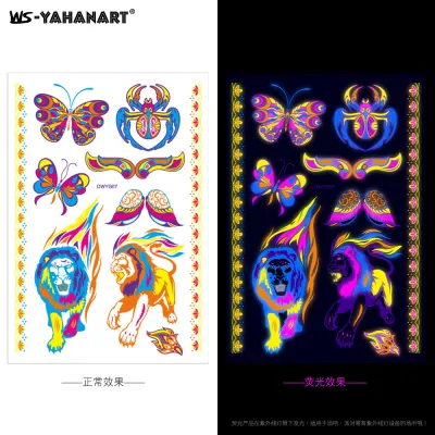 Women Creative Tiger Owl Animal Fluorescent Tattoo Stickers for Nails