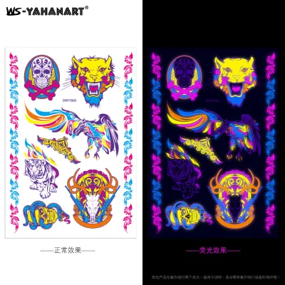 Women Creative Tiger Owl Animal Fluorescent Tattoo Stickers for Nails