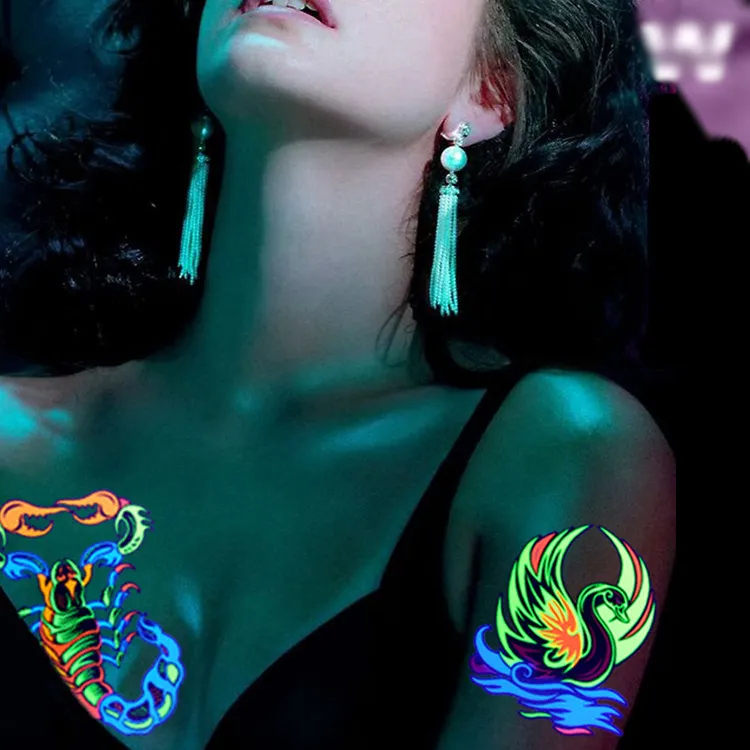 Women Creative Tiger Owl Animal Fluorescent Tattoo Stickers for Nails