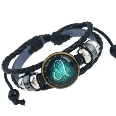 Twelve Constellation Vintage Leather Woven Bracelet Unisex