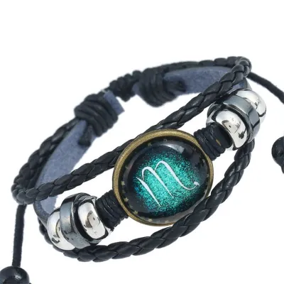 Twelve Constellation Vintage Leather Woven Bracelet Unisex