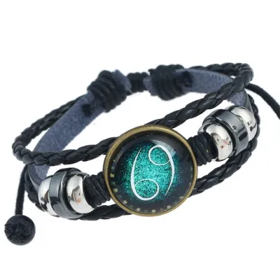 Twelve Constellation Vintage Leather Woven Bracelet Unisex