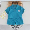 Short Sleeve Labeling Bear Head Lapel Suit Blue
