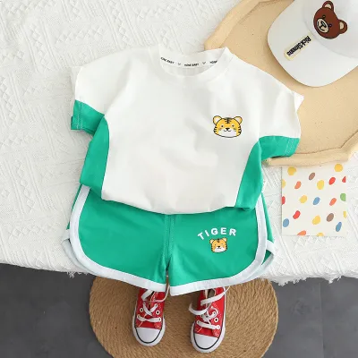 Kids Toddler Boys Casual Cartoon Animal Print Short Sleeve T-Shirt Shorts Set