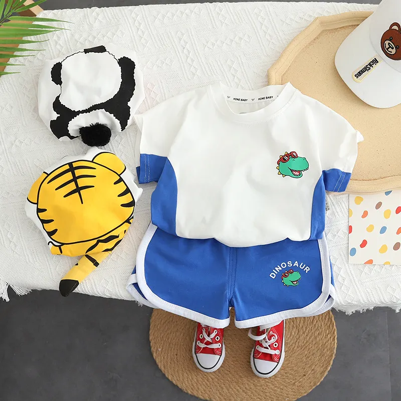Kids Toddler Boys Casual Cartoon Animal Print Short Sleeve T-Shirt Shorts Set