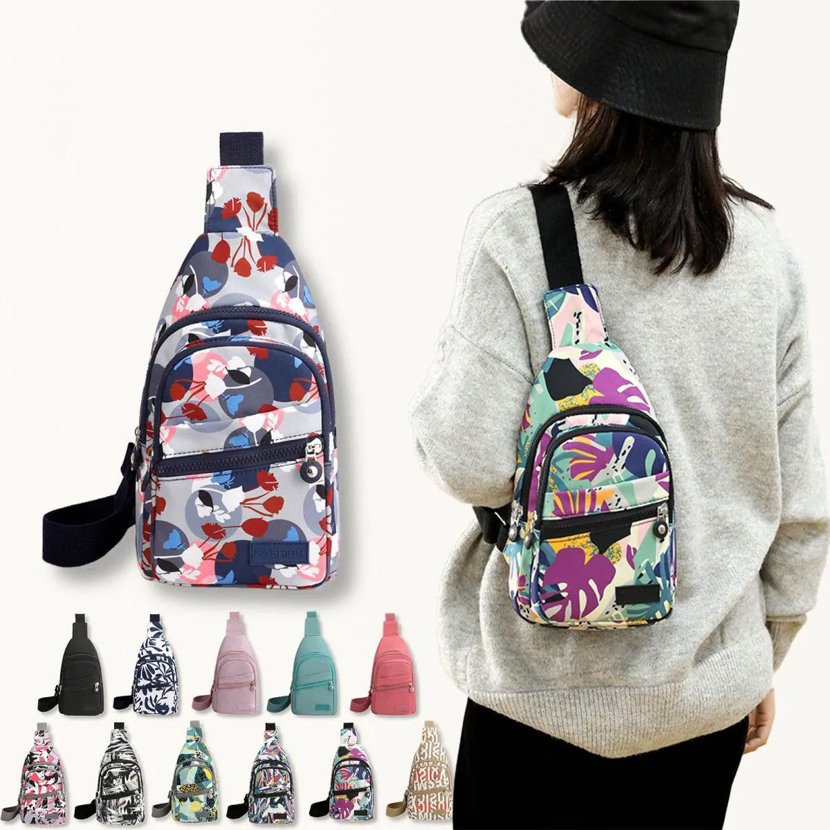 Women Fashionable Lightweight Nylon Multi-Layer Chest Bag Waist Pack