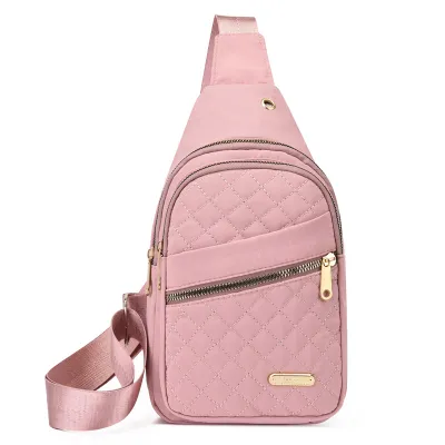 Women Fashion Solid Color Rhombic Embroidery Large Capacity Chest Bag