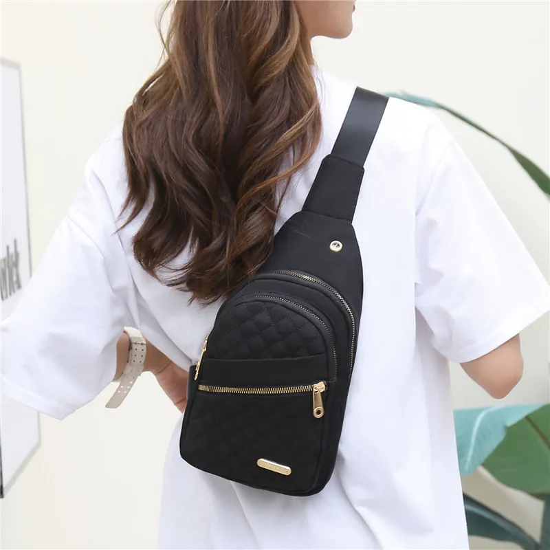 Women Fashion Solid Color Rhombic Embroidery Large Capacity Chest Bag