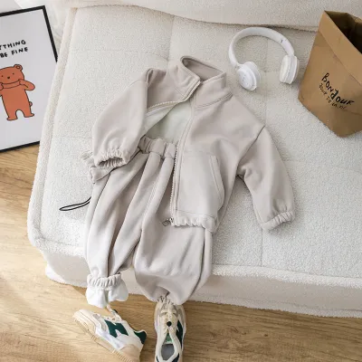 Kids Toddler Boys Girls Winter Casual Cute Solid Color Fleece Long Sleeve Sweatshirts Trousers Set