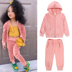 Kids Toddler Big Boys Girls Casual Cute Solid Color Gold Velvet Long Sleeve Hoodie Trousers Set