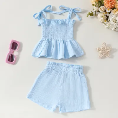 Kids Toddler Girls Casual Cute Solid Color Sleeveless Camisole Shorts Two Piece Set