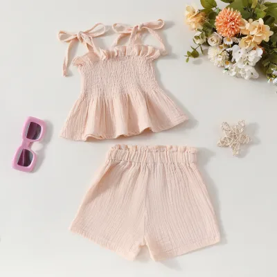 Kids Toddler Girls Casual Cute Solid Color Sleeveless Camisole Shorts Two Piece Set