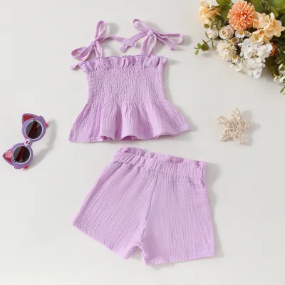 Kids Toddler Girls Casual Cute Solid Color Sleeveless Camisole Shorts Two Piece Set