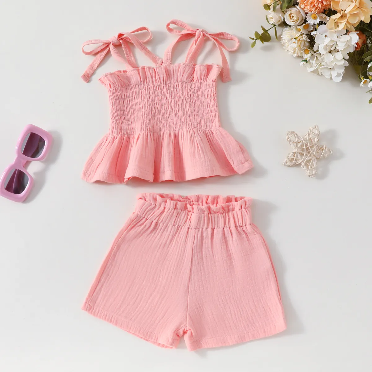 Kids Toddler Girls Casual Cute Solid Color Sleeveless Camisole Shorts Two Piece Set