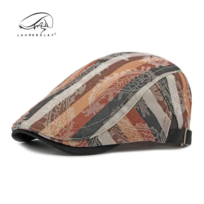 Men Retro British Style Stripe Cotton Beret