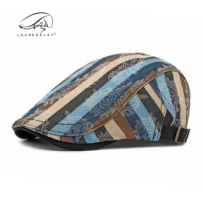 Men Retro British Style Stripe Cotton Beret