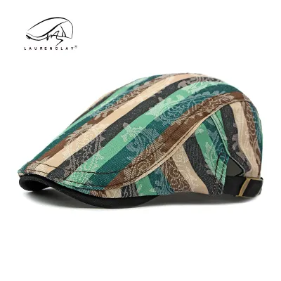 Men Retro British Style Stripe Cotton Beret