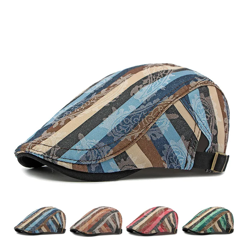 Men Retro British Style Stripe Cotton Beret