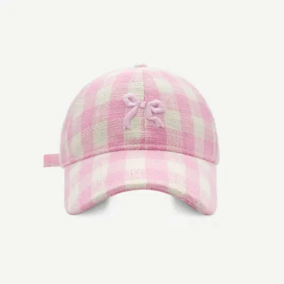Women's Vintage Bow Embroidered Plaid Sunshade Cotton Cap