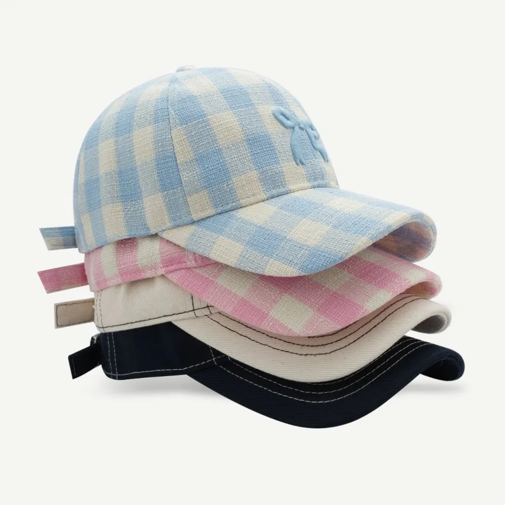 Women's Vintage Bow Embroidered Plaid Sunshade Cotton Cap