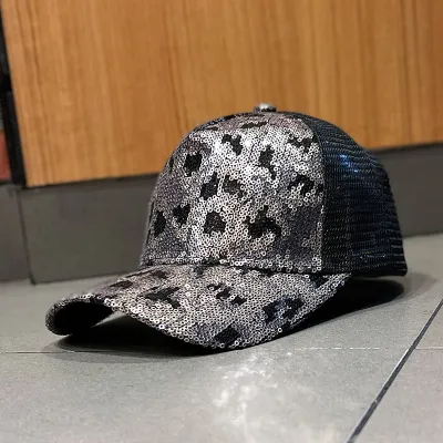 Women's Leopard Sequin Breathable Mesh Dome Cap