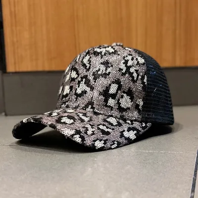 Women's Leopard Sequin Breathable Mesh Dome Cap