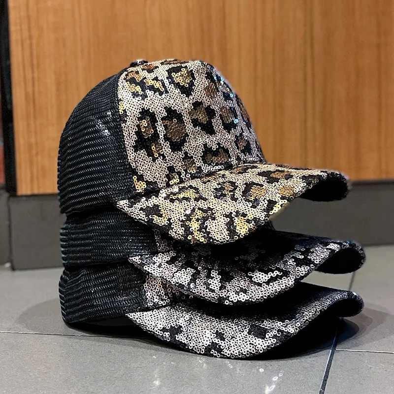 Women's Leopard Sequin Breathable Mesh Dome Cap