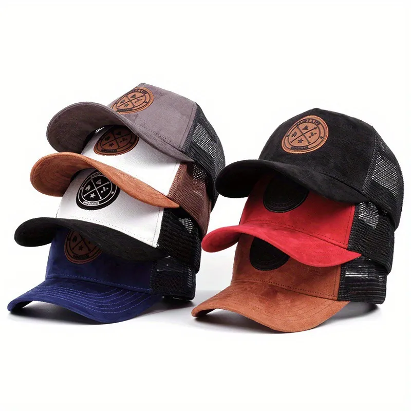 Simple Fashion Round Label Suede Mesh Sunshade Cap
