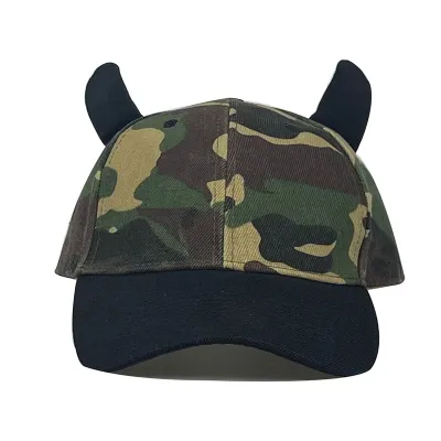 Simple Cute Devil Horn Camouflage Print Cap