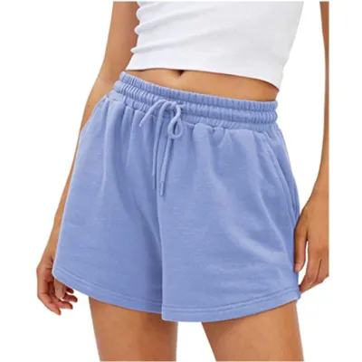 Summer Women Casual Solid Color Loose Drawstring Bermuda Shorts