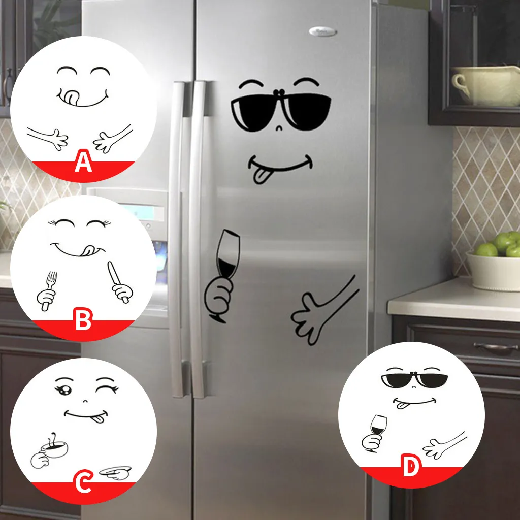 Simple Home Cartoon Smiling Face Refrigerator Decal - PVC Modern Skirting Wall Sticker for Living Room