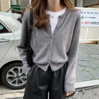 Autumn Winter Women Solid Color Long Sleeve Button Knitted Cardigan