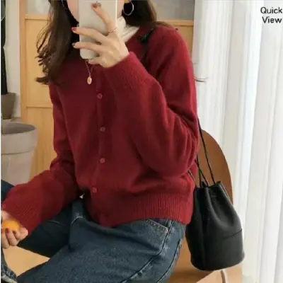 Autumn Winter Women Solid Color Long Sleeve Button Knitted Cardigan